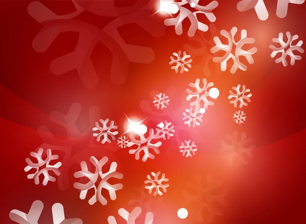 Рождественский красный абстрактный фон с белыми прозрачными снежинками — стоковый вектор