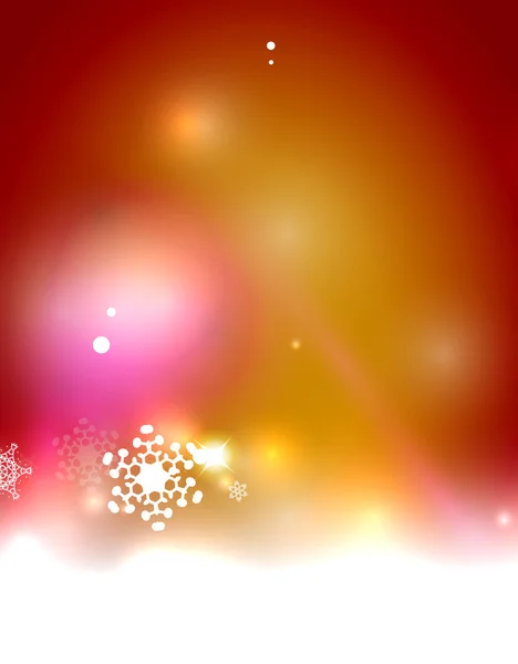 Fondo abstracto naranja navideño con copos de nieve blancos transparentes — Vector de stock