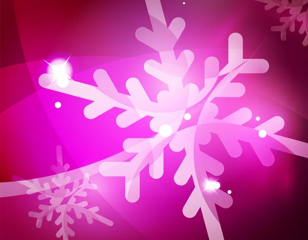 Kerstmis paarse abstracte achtergrond met witte transparante sneeuwvlokken — Stockvector