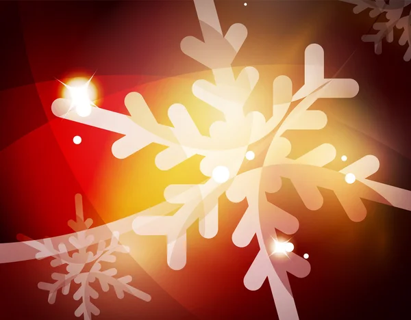 백색 투명 눈송이와 크리스마스 빨간 추상적인 배경 — 스톡 벡터