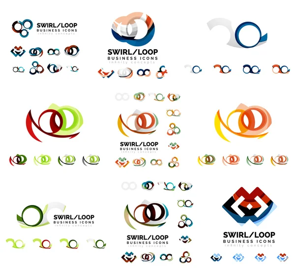 Set di modelli di marchio logotipo aziendale, icone del concetto di loop a spirale infinito isolate su bianco — Vettoriale Stock