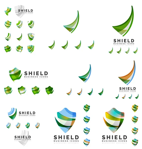 Set of company logotype branding designs, shield protection concept icons — Stock Vector