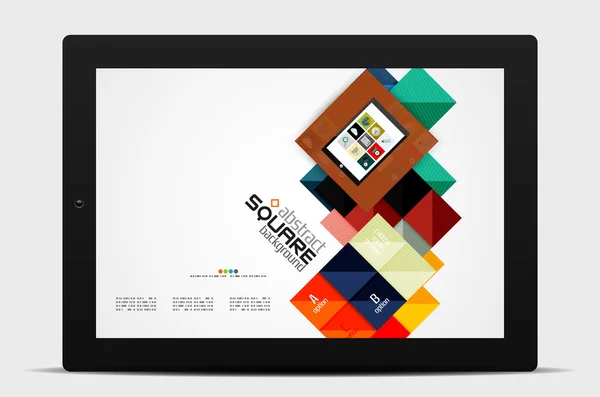 Geometrische vierkante vormen en infographic option-elementen met Tablet PC — Stockvector