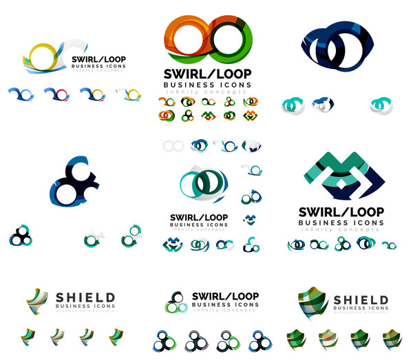 Set of company logotype branding designs, swirl infinity loop concept icons isolated on white