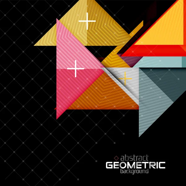 Colorful geometric shapes with texture on black. Modern futuristic abstract design template — Stock Vector