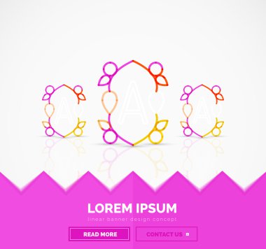 Soyut geometrik doğrusal hipster çiçek simgesi, çerçeve tasarımı, düz stil. Afiş