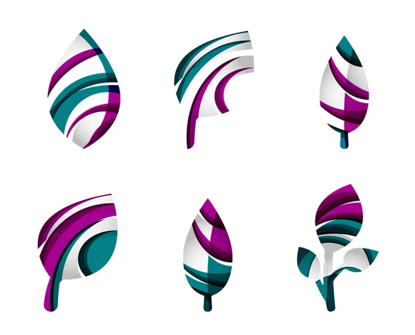 Uppsättning abstrakta eco leaf ikoner, logotype natur affärsidéer, rena, moderna geometriska design — Stock vektor