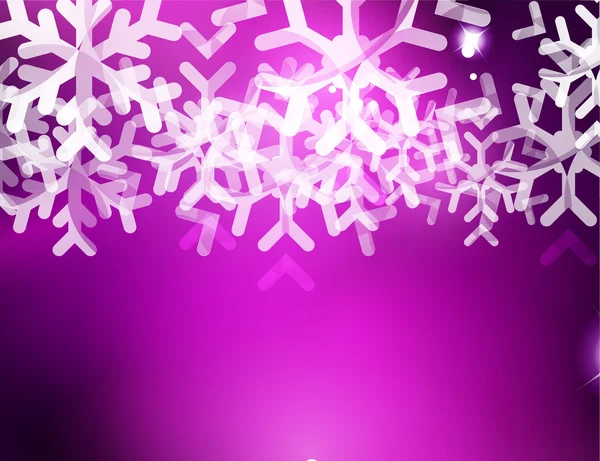 Fondo abstracto de Navidad púrpura con copos de nieve transparentes blancos — Vector de stock