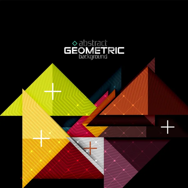 Färgglada geometriska former med textur på svart. Modern futuristisk abstrakt designmall — Stock vektor