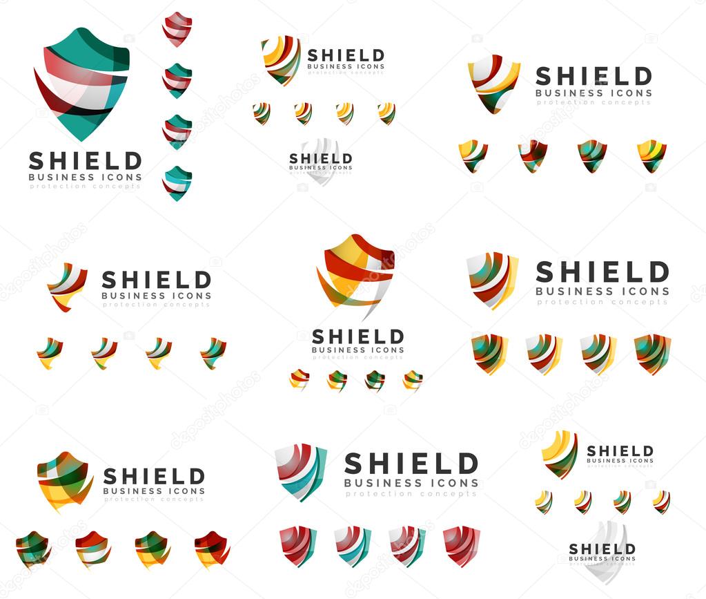 Set of company logotype branding designs, shield protection concept icons