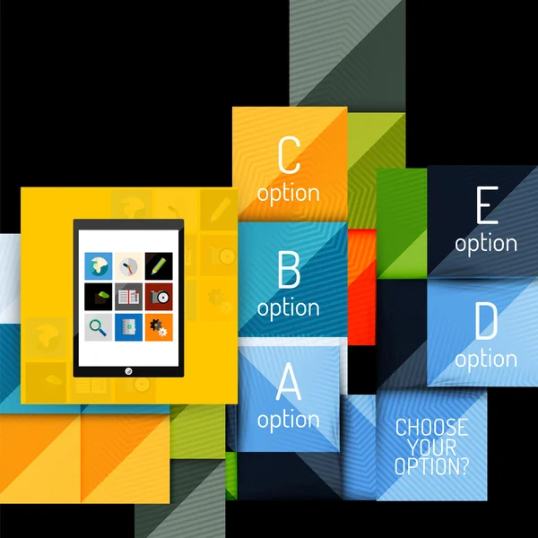 Formas quadradas geométricas e elementos de opção infográfica com tablet — Vetor de Stock