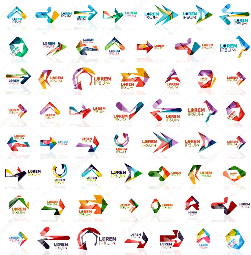 Paper style arrow logo mega set. Vector illustration