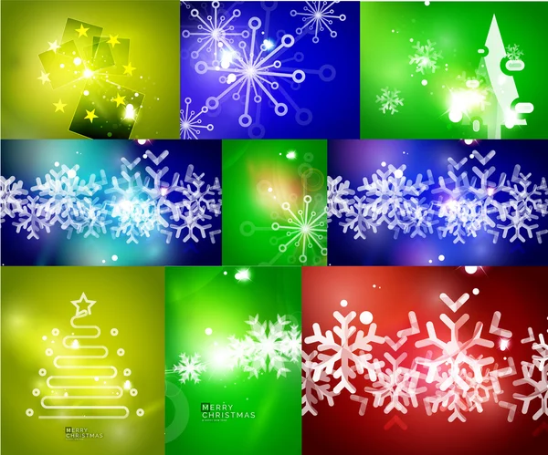 Mega ensemble de cartes de Noël brillantes — Image vectorielle