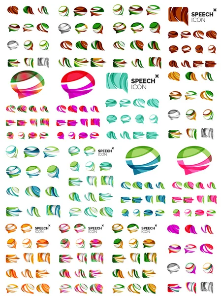 Set of speech bubble icons, overlapping shapes style design — Stock Vector