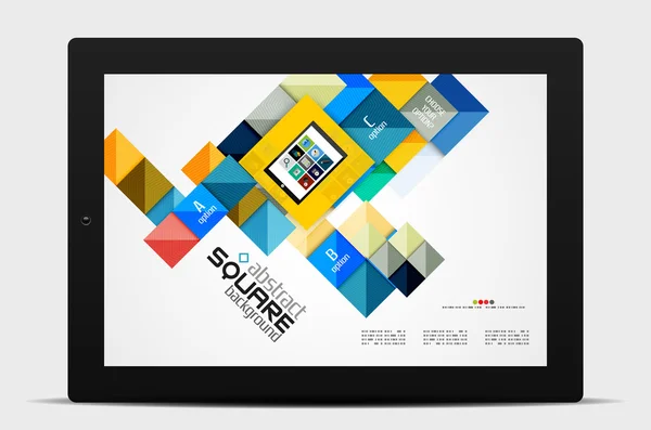 Forme geometriche quadrate ed elementi opzionali infografici con tablet — Vettoriale Stock