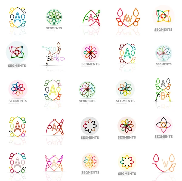 Набір векторних лінійних логотипів, геометричні абстрактні символи, елегантні піктограми — стоковий вектор