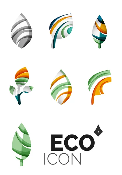 Set of abstract eco leaf icons, business logotype nature concepts, clean modern geometric design — Stock Vector