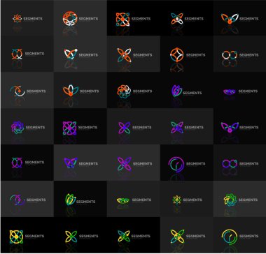 Doğrusal soyut logolar kümesi. Girdap, daire, sonsuz döngü ve diğer kavramlar. Logo marka şablonları