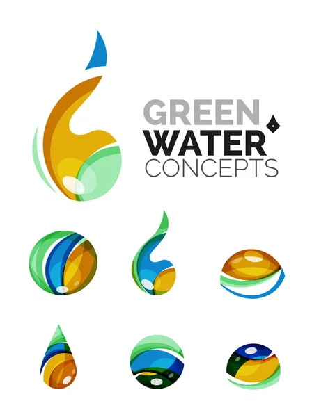 Σύνολο αφηρημένη eco νερό εικονίδια, επιχειρηματικές έννοιες φύση πράσινο λογότυπο, καθαρά και σύγχρονα γεωμετρικό σχεδιασμό — Διανυσματικό Αρχείο