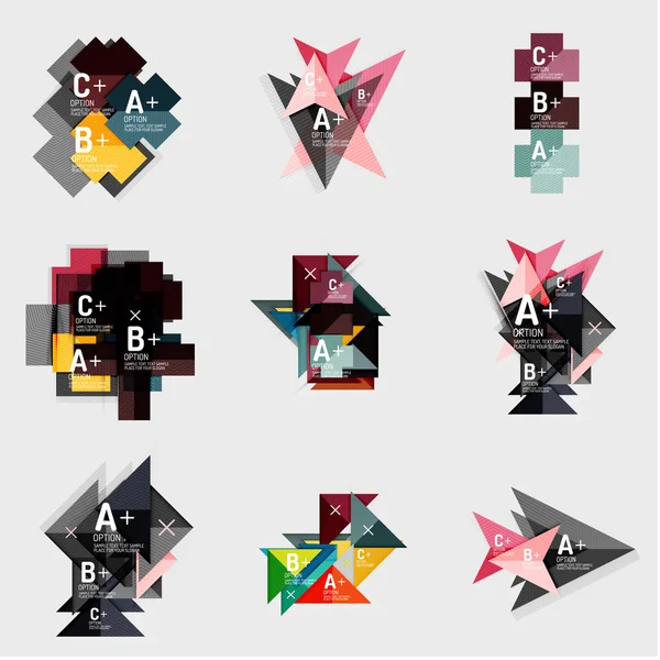 Conjunto de banners geométricos de estilo de design de papel com texto de amostra, elementos infográficos — Vetor de Stock