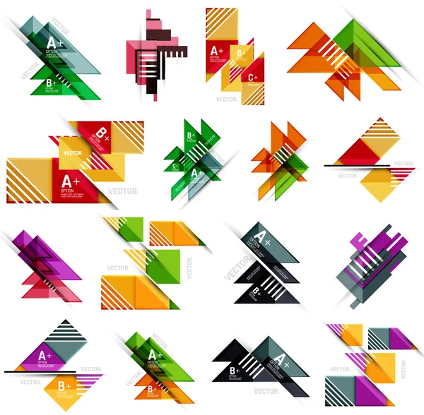 Set of paper design style geometrical banners with sample text, infographic elements — Stock Vector