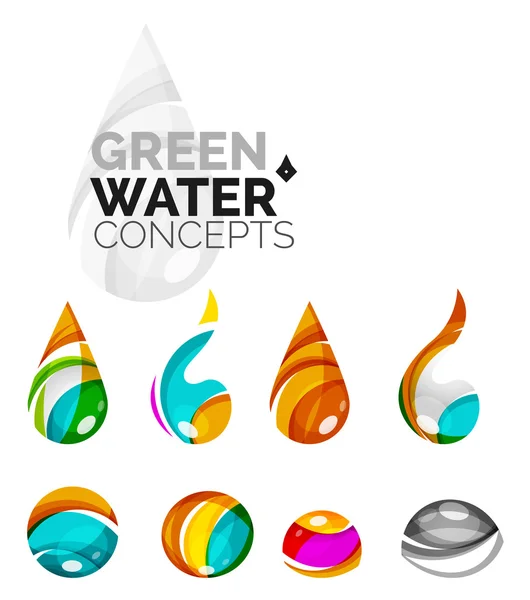 Набір абстрактних екологічних водних значків, бізнес логотип природних зелених концепцій, чистий сучасний геометричний дизайн — стоковий вектор