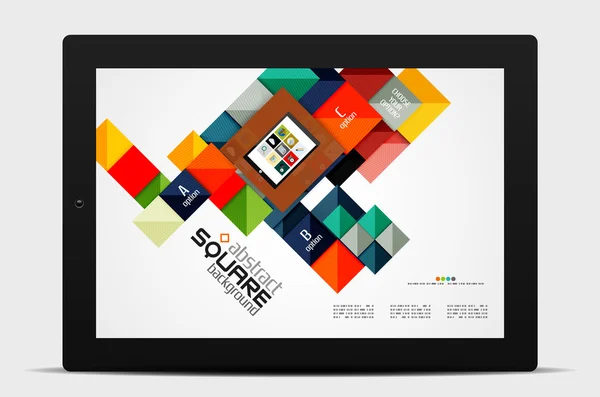 Geometrische vierkante vormen en infographic option-elementen met Tablet PC — Stockvector