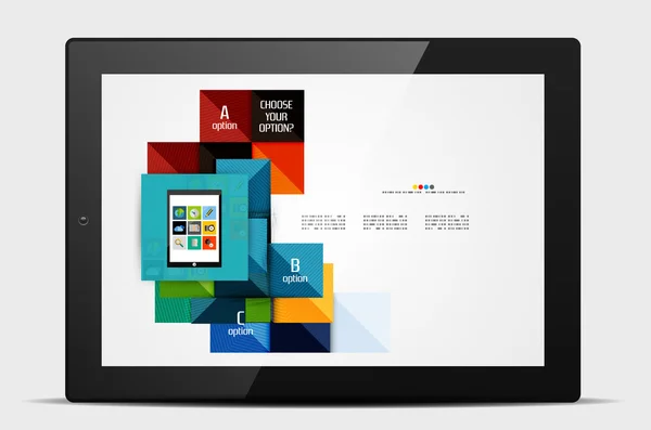 Geometrische vierkante vormen en infographic option-elementen met Tablet PC — Stockvector