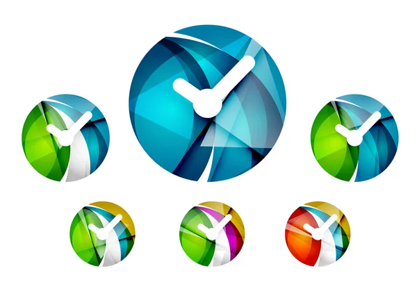 Conjunto de ícone de relógio abstrato, conceitos de logotipo de negócios, design geométrico moderno limpo — Vetor de Stock