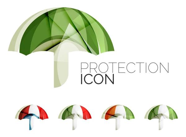 Készlet ikonok absztrakt esernyő, vállalati emblémát védelem koncepciókat, tiszta modern geometriai kialakítás — Stock Vector