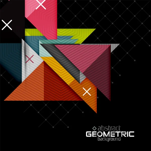 Colorful geometric shapes with texture on black. Modern futuristic abstract design template — Stock Vector
