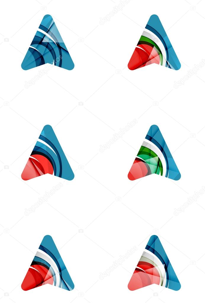 Set of abstract directional arrow icons, business logotype gps concepts, clean modern geometric design. Created with transparent abstract wave lines