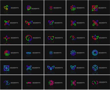 Doğrusal soyut logoları ayarla ve şekiller girdap. Şirket amblemi, iş simgesi