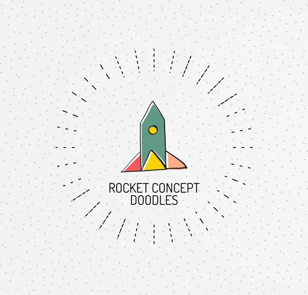 Vector multicolored hand-drawn doodles, icon, stamp. Rocket — Stock Vector