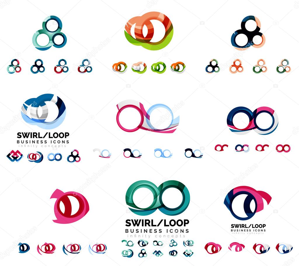 Set of company logotype branding designs, swirl infinity loop concept icons isolated on white
