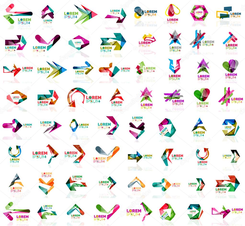 Set of geometric design arrow icons, logotype and brand templates. Vector illustration