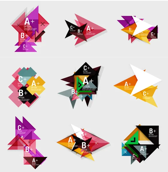 Conjunto de banners geométricos de estilo de design de papel com texto de amostra, elementos infográficos — Vetor de Stock