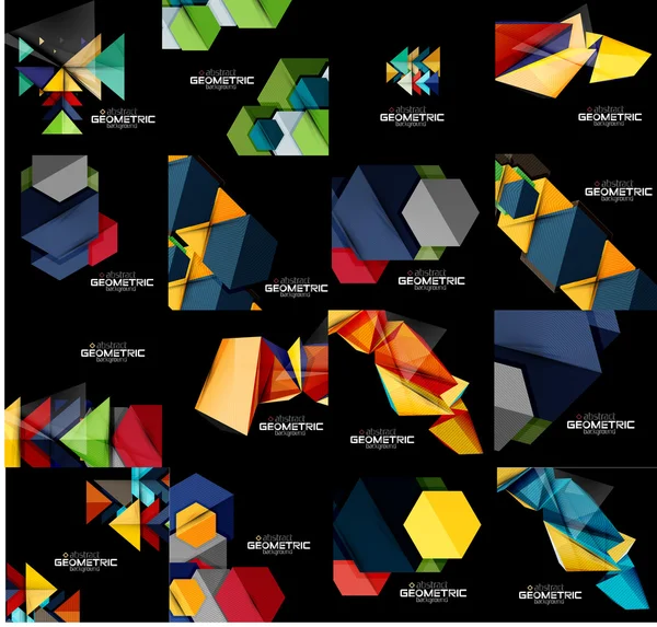 Reihe von geometrischen abstrakten schwarzen Hintergründen mit bunten Formen — Stockvektor