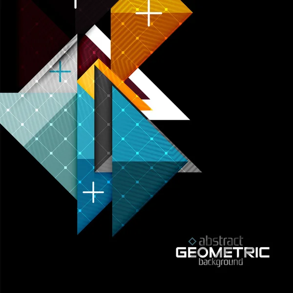 Colorful geometric shapes with texture on black. Modern futuristic abstract design template — Stock Vector