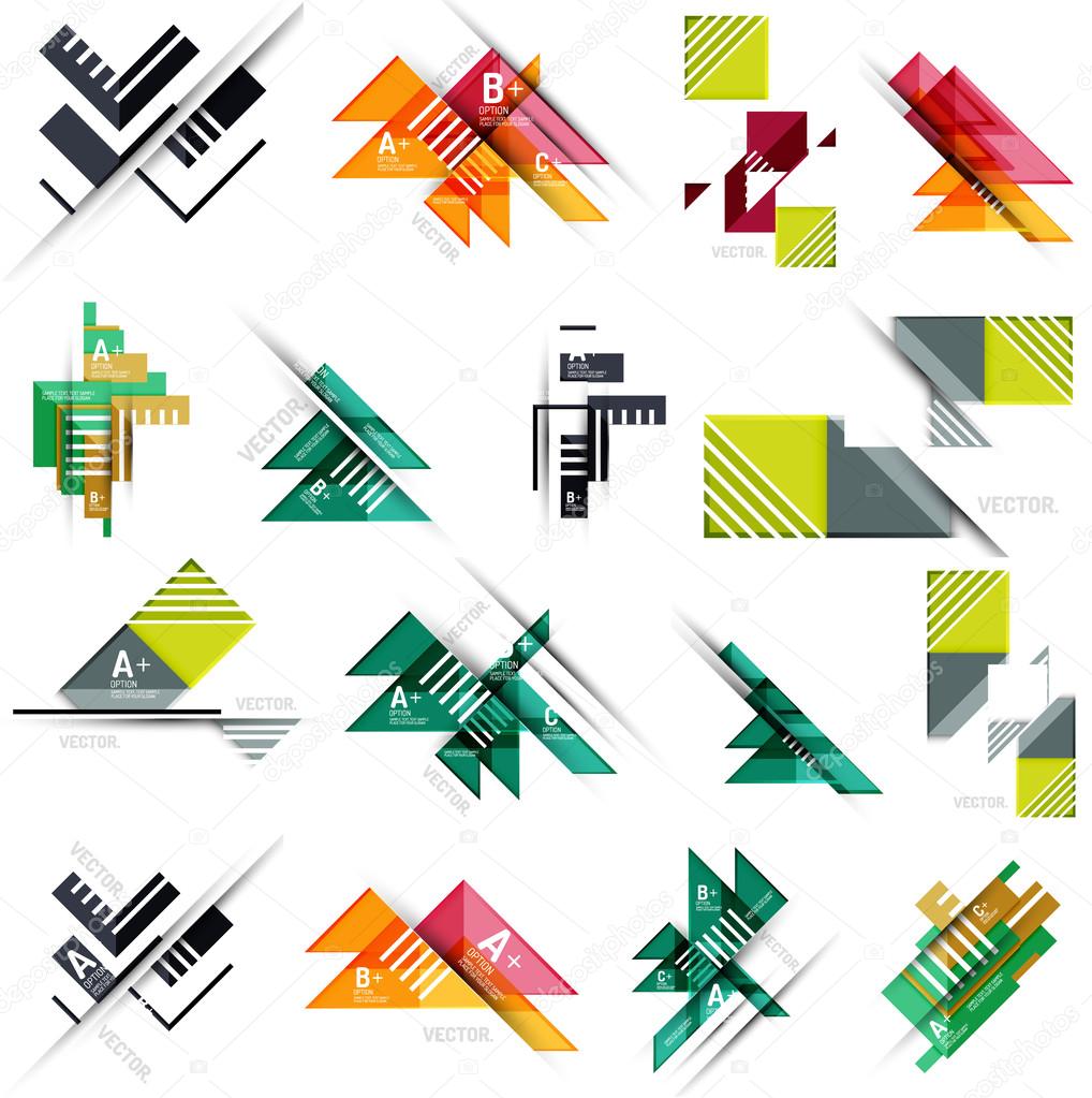 Set of paper design style geometrical banners with sample text, infographic elements