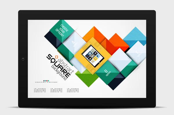 Geometrische vierkante vormen en infographic option-elementen met Tablet PC — Stockvector