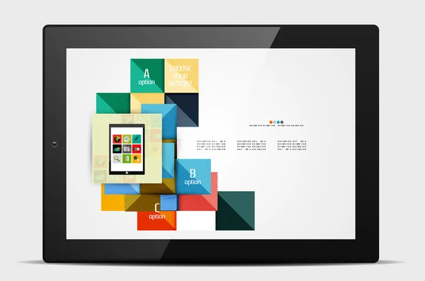 Geometrische quadratische Formen und Optionselemente für Infografik mit Tablet — Stockvektor