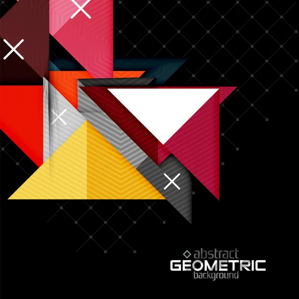 Colorful geometric shapes with texture on black. Modern futuristic abstract design template — Stock Vector