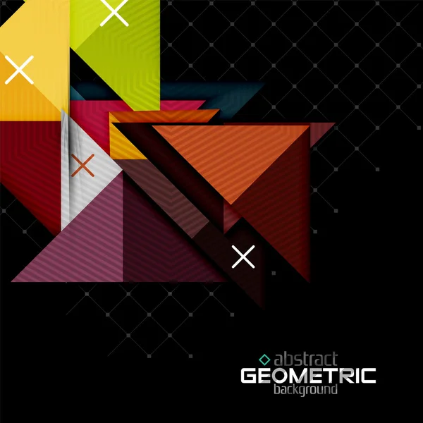 Formes géométriques colorées avec texture sur noir. Modèle de design abstrait futuriste moderne — Image vectorielle