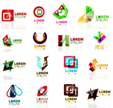 Logo koymak, soyut geometrik iş ikonları/simgeleri, kağıt tarzı parlak elemanları ile