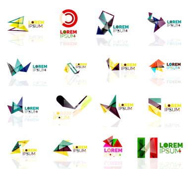 Logo koymak, soyut geometrik iş ikonları/simgeleri, kağıt tarzı parlak elemanları ile