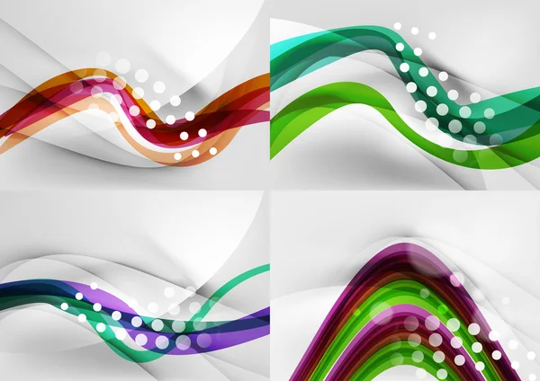 Conjunto de fondos abstractos. Curva líneas de onda con efectos de luz y sombra — Vector de stock