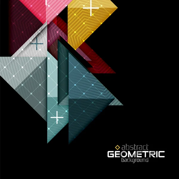 Colorful geometric shapes with texture on black. Modern futuristic abstract design template — Stock Vector