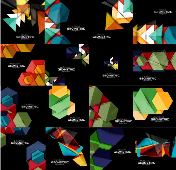 Conjunto de fundos pretos abstratos geométricos com formas multicoloridas —  Vetores de Stock