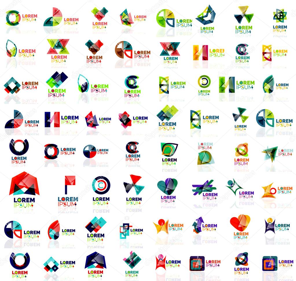 Mega set of paper logo abstract geometrical shapes. Company universal concept branding identity emblems, design elements, symbols templates
